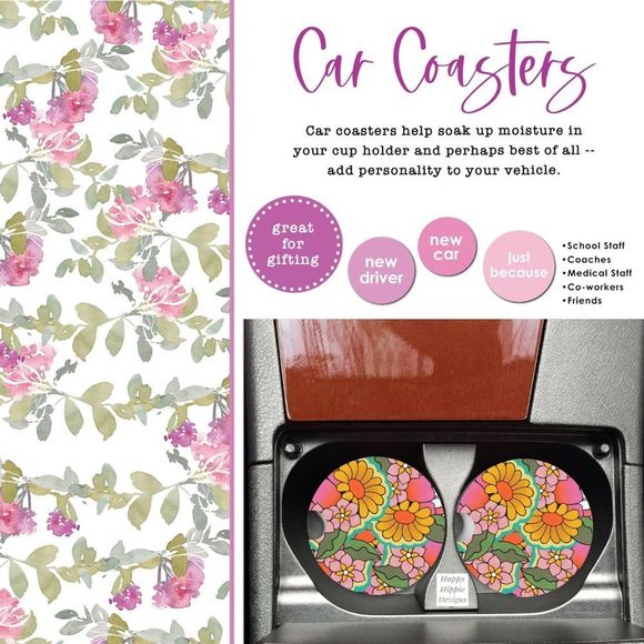 Floral 70’s Car Coasters | Car Accessories | Car Coaster | Coaster Set - Picture 3 of 9